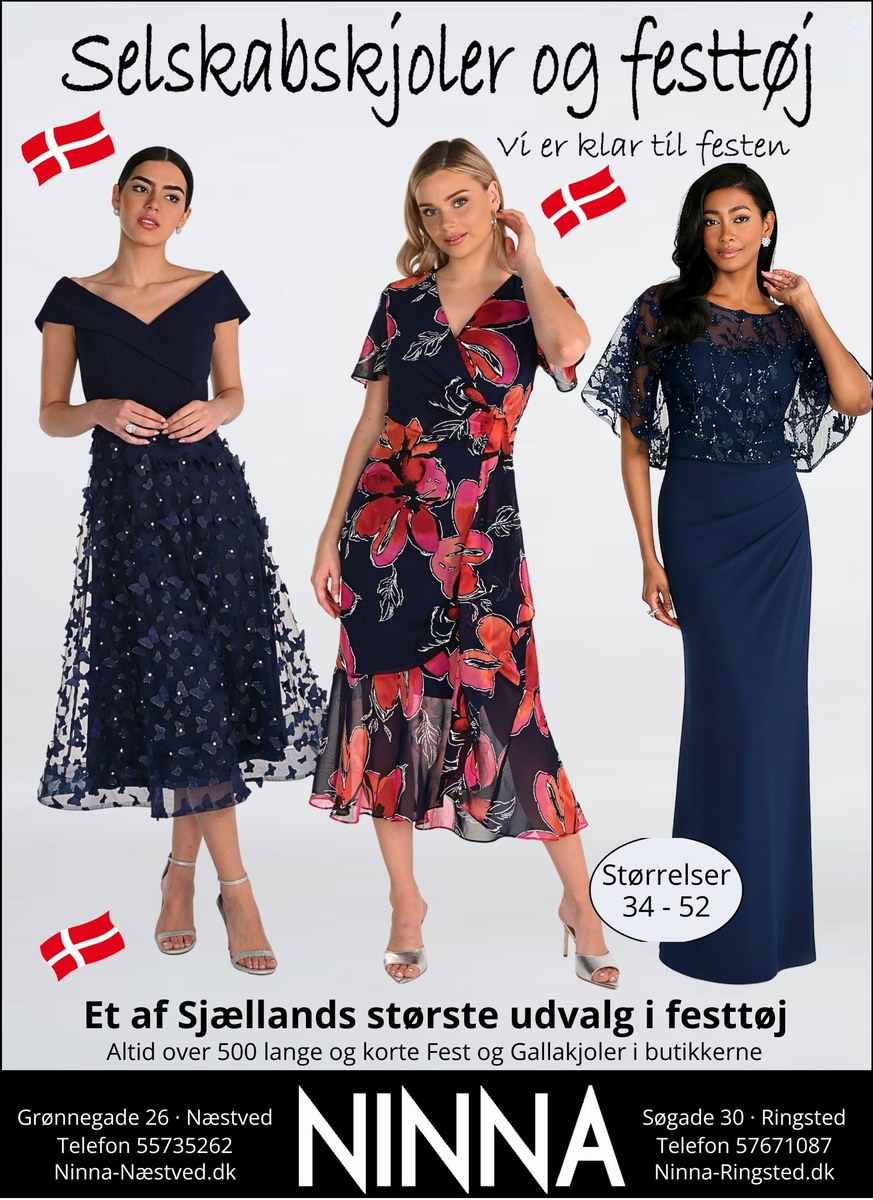 Oplev det store udvalg af festtøj hos NINNA i Næstved.  Lange og korte kjoler og andet festtøj til forårets og sommerens mange fester